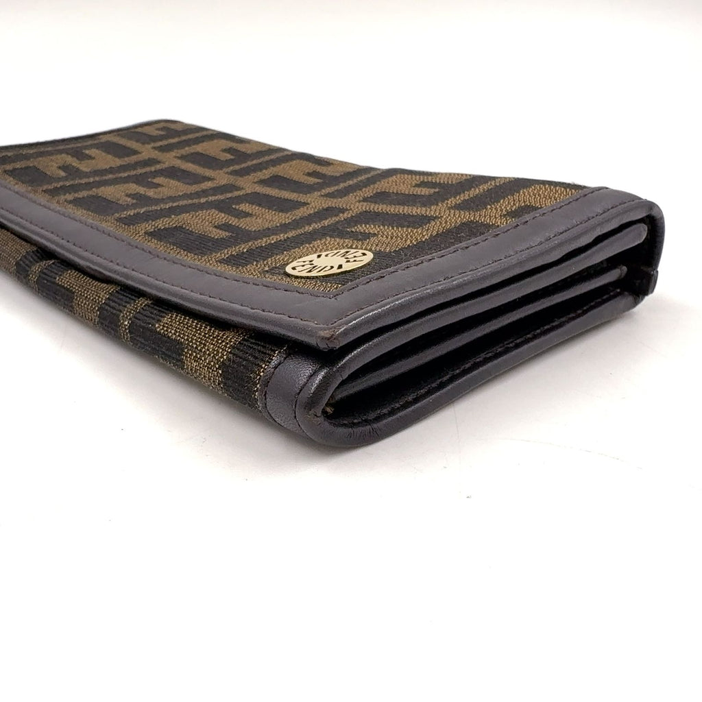 Fendi Zucca Pattern Leather Canvas Brown Black Bifold Wallet Gold — view 5