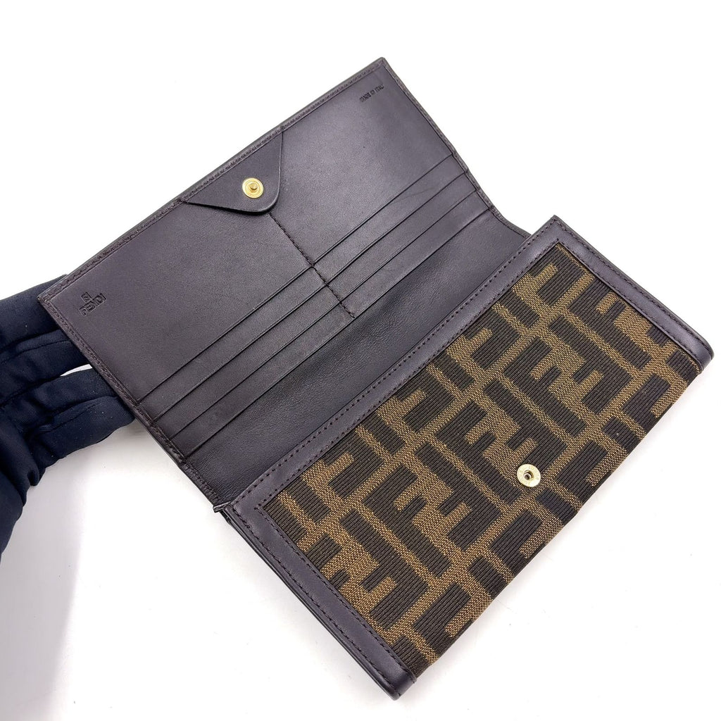 Fendi Zucca Pattern Leather Canvas Brown Black Bifold Wallet Gold — view 3