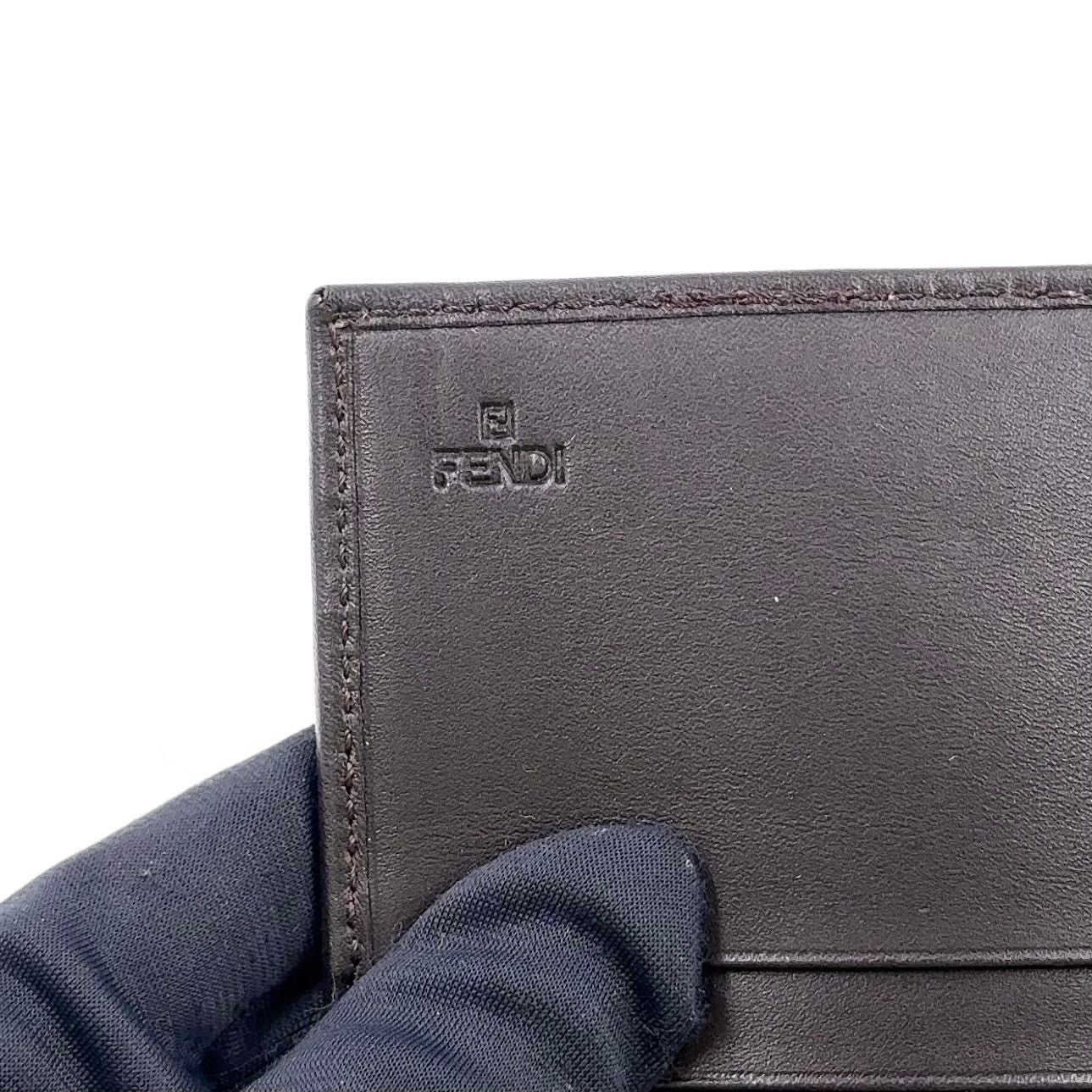 Fendi Zucca Pattern Leather Canvas Brown Black Bifold Wallet Gold — view 4