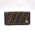 Fendi Zucca Pattern Leather Canvas Brown Black Bifold Wallet Gold
