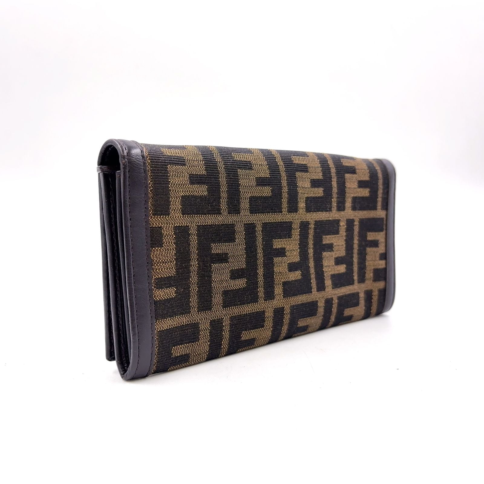 Fendi Zucca Pattern Leather Canvas Brown Black Bifold Wallet Gold — view 2