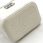 Chanel Classic Small Vanity Caviar Leather White Chain Shoulder Bag Silver — view 9
