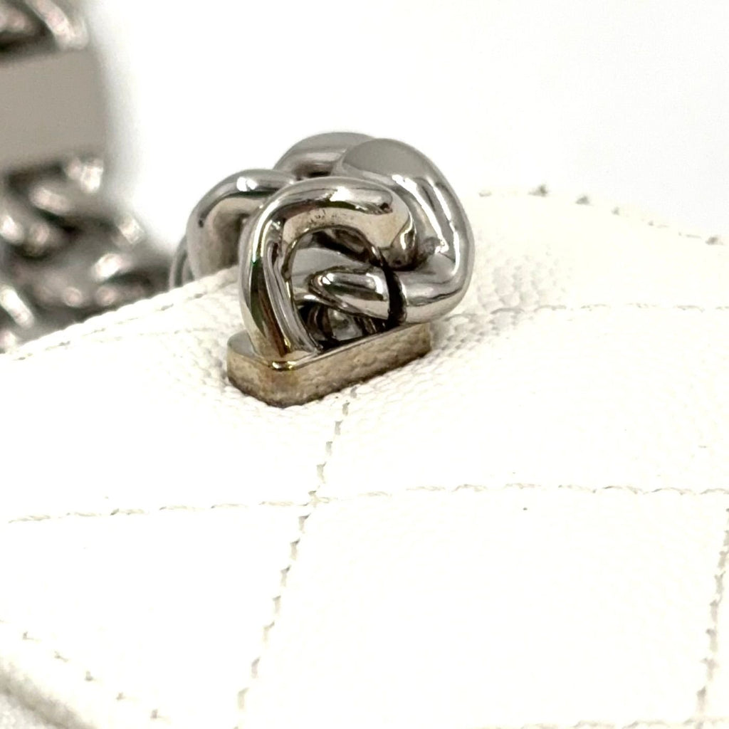 Chanel Classic Small Vanity Caviar Leather White Chain Shoulder Bag Silver — view 8