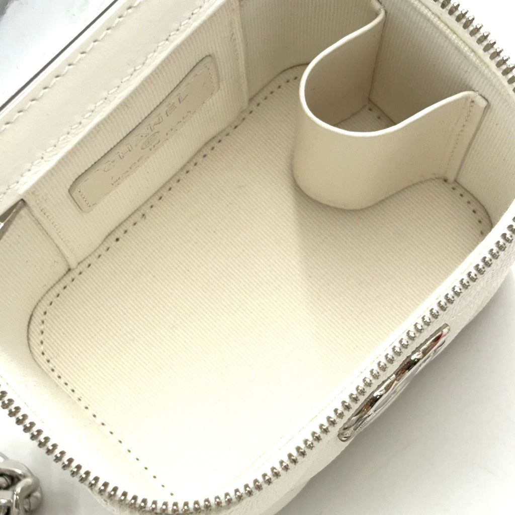 Chanel Classic Small Vanity Caviar Leather White Chain Shoulder Bag Silver — view 3