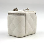 Chanel Classic Small Vanity Caviar Leather White Chain Shoulder Bag Silver — view 2