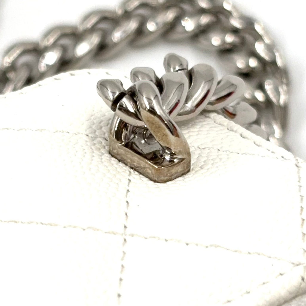 Chanel Classic Small Vanity Caviar Leather White Chain Shoulder Bag Silver — view 7