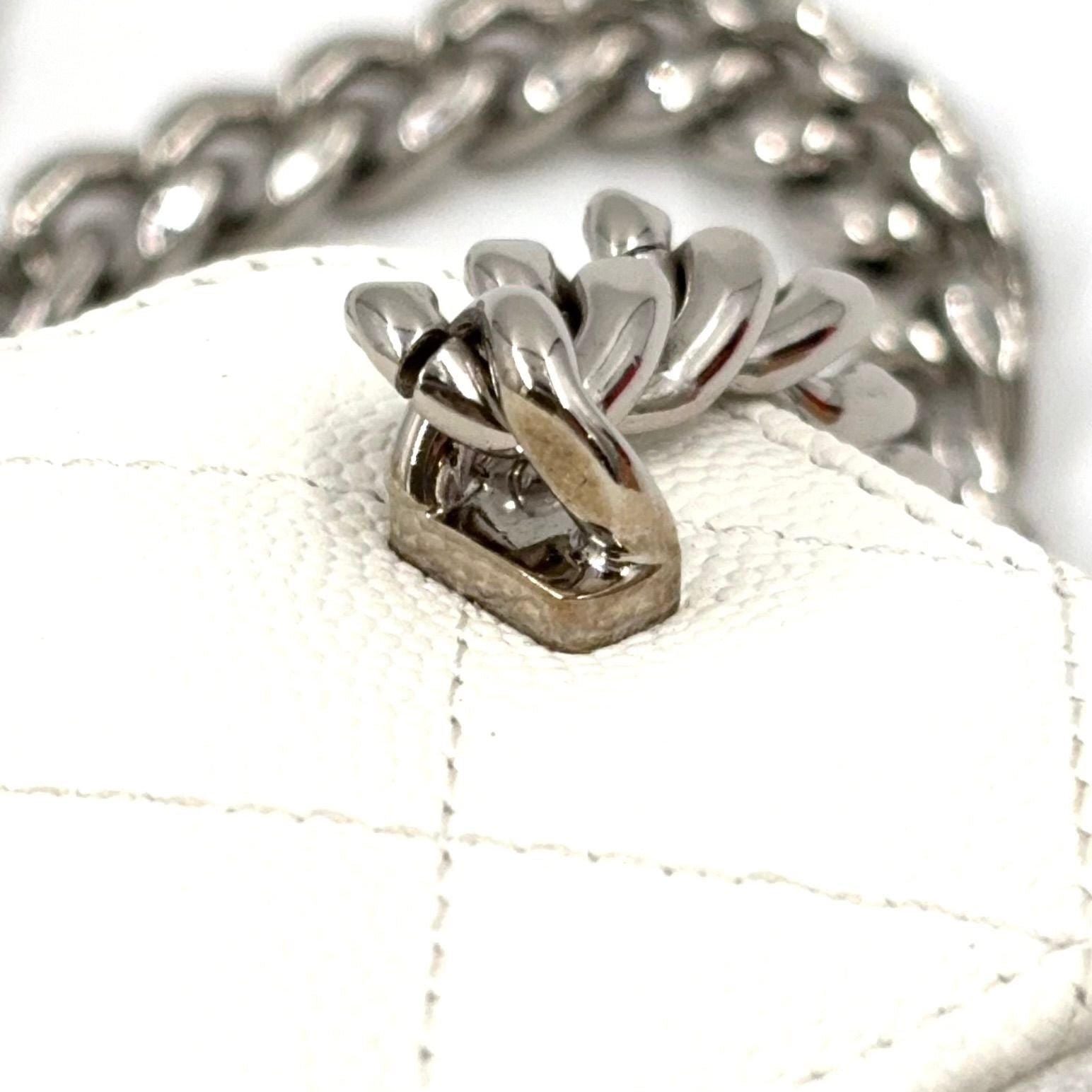 Chanel Classic Small Vanity Caviar Leather White Chain Shoulder Bag Silver — view 7