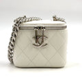 Chanel Classic Small Vanity Caviar Leather White Chain Shoulder Bag Silver