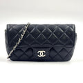 Chanel Quilted Eyewear Case Caviar Leather Black Chain Shoulder Bag Silver