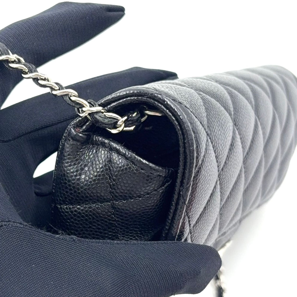 Chanel Quilted Eyewear Case Caviar Leather Black Chain Shoulder Bag Silver — view 9