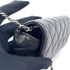 Chanel Quilted Eyewear Case Caviar Leather Black Chain Shoulder Bag Silver — view 9