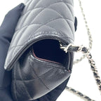 Chanel Quilted Eyewear Case Caviar Leather Black Chain Shoulder Bag Silver — view 8