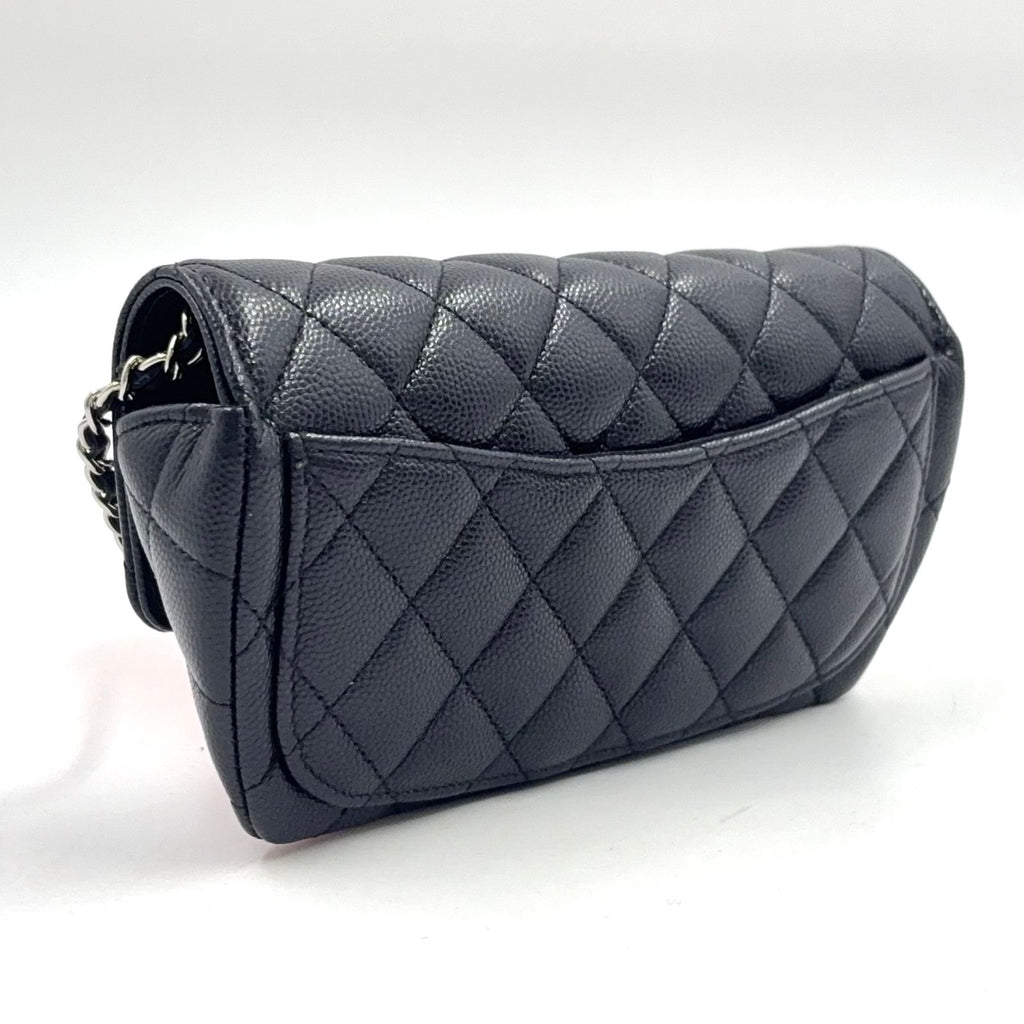 Chanel Quilted Eyewear Case Caviar Leather Black Chain Shoulder Bag Silver — view 2