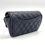 Chanel Quilted Eyewear Case Caviar Leather Black Chain Shoulder Bag Silver — view 2