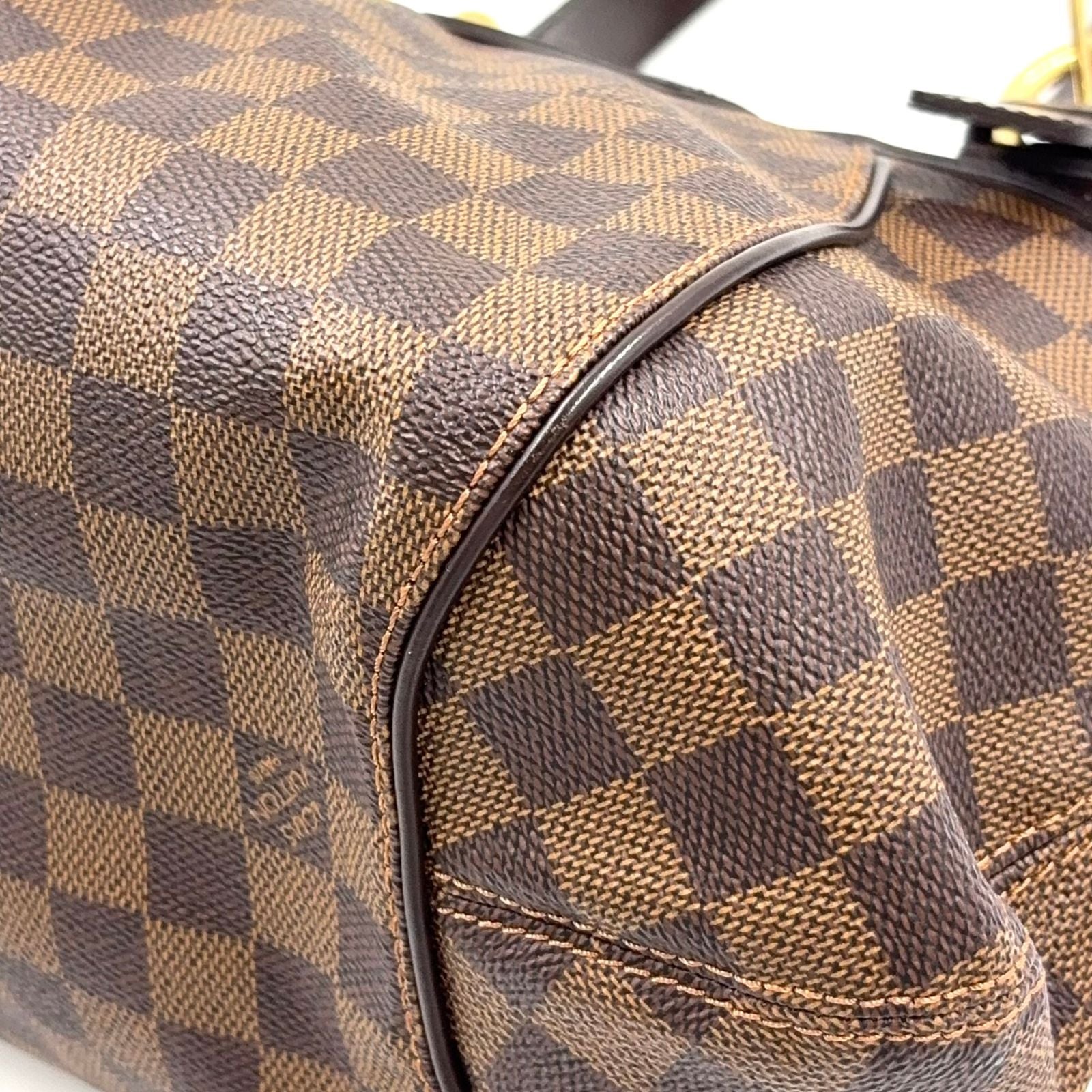 Louis Vuitton Sistine PM Damier Ebene Leather Brown Handbag Gold — view 6