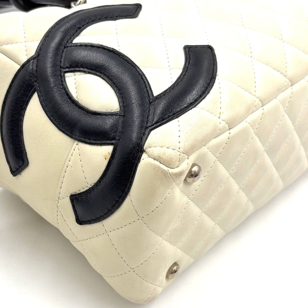 Chanel Cambon Line Bowling Lambskin Black White Shoulder Bag Silver — view 5