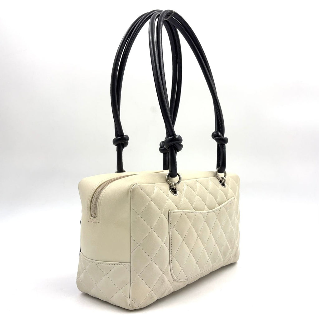 Chanel Cambon Line Bowling Lambskin Black White Shoulder Bag Silver — view 2
