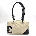 Chanel Cambon Line Bowling Lambskin Black White Shoulder Bag Silver