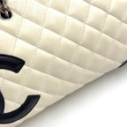 Chanel Cambon Line Bowling Lambskin Black White Shoulder Bag Silver — view 6