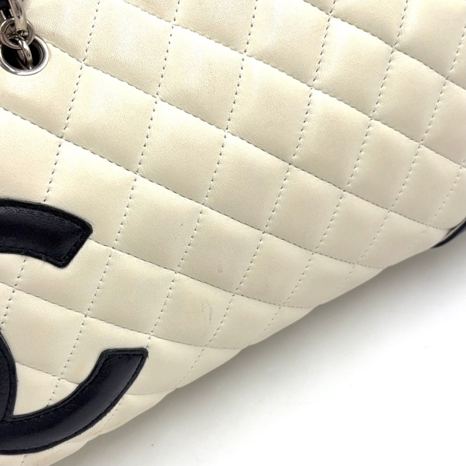 Chanel Cambon Line Bowling Lambskin Black White Shoulder Bag Silver — view 6