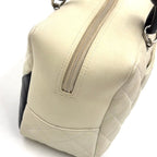 Chanel Cambon Line Bowling Lambskin Black White Shoulder Bag Silver — view 9
