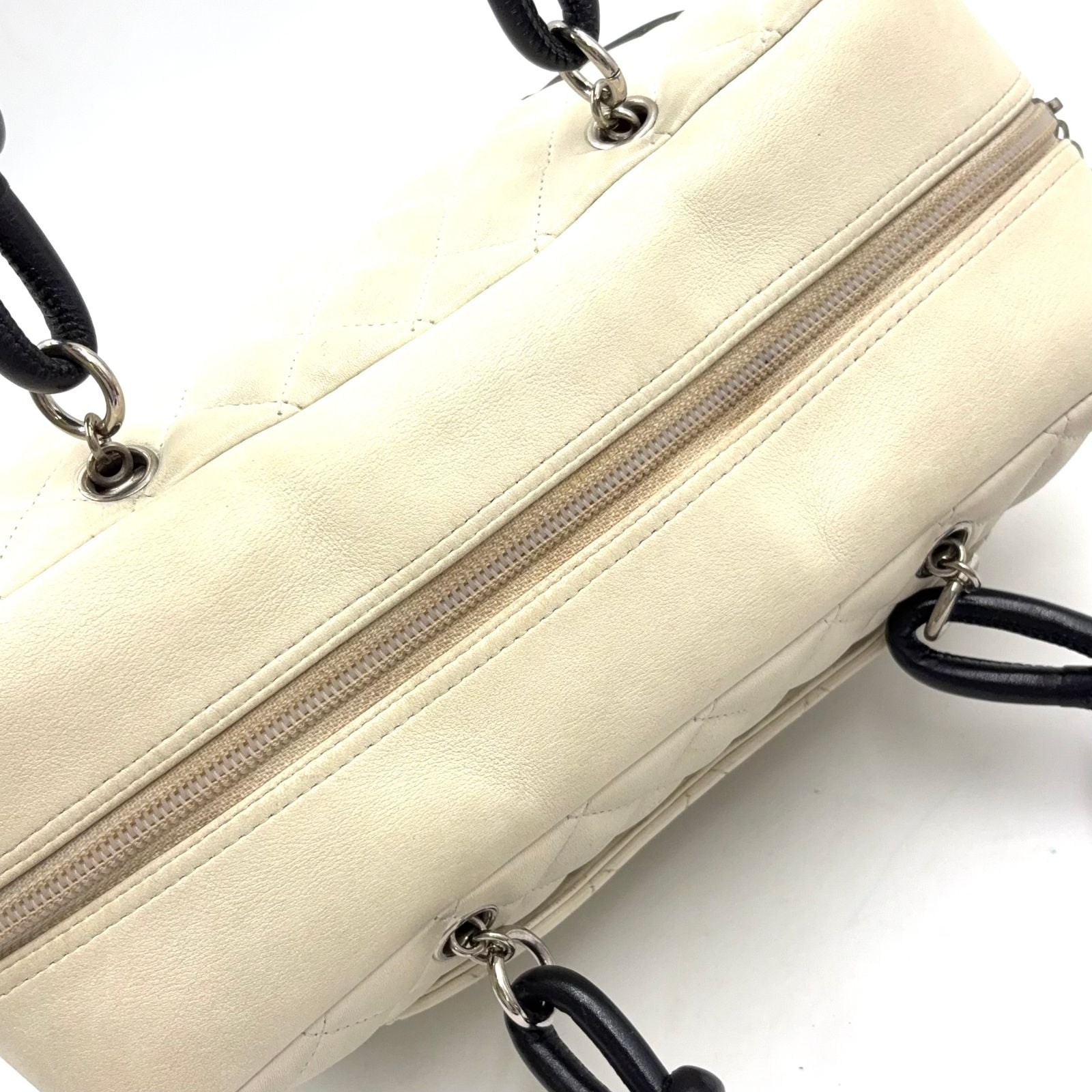 Chanel Cambon Line Bowling Lambskin Black White Shoulder Bag Silver — view 8