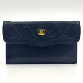 Chanel Quilted Shoulder Bag Lambskin Black Pouch Gold