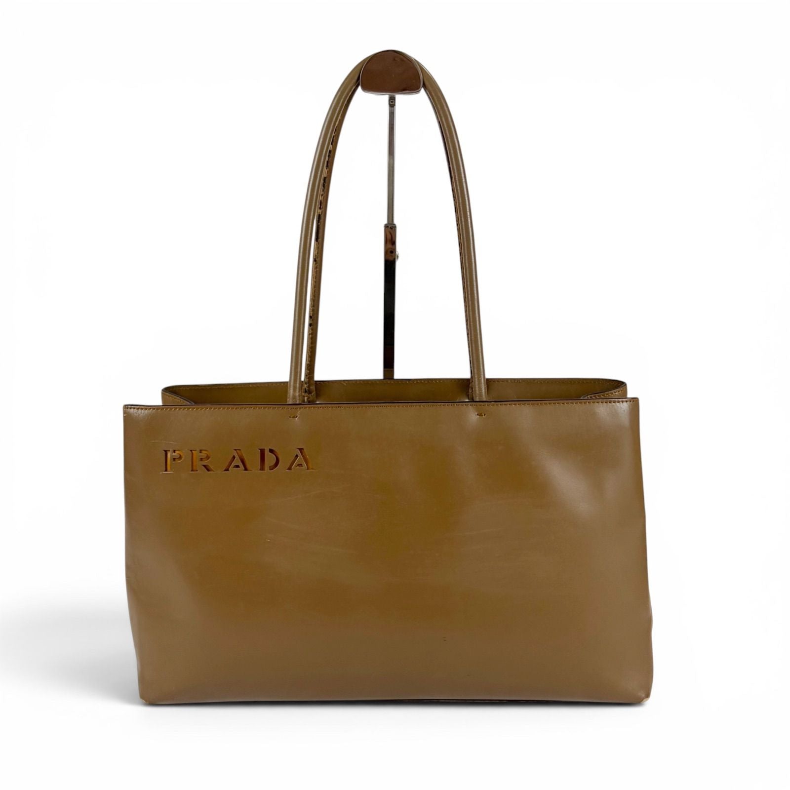 Prada Mini Tote Shoulder Perforated Logo Leather Brown — view 2