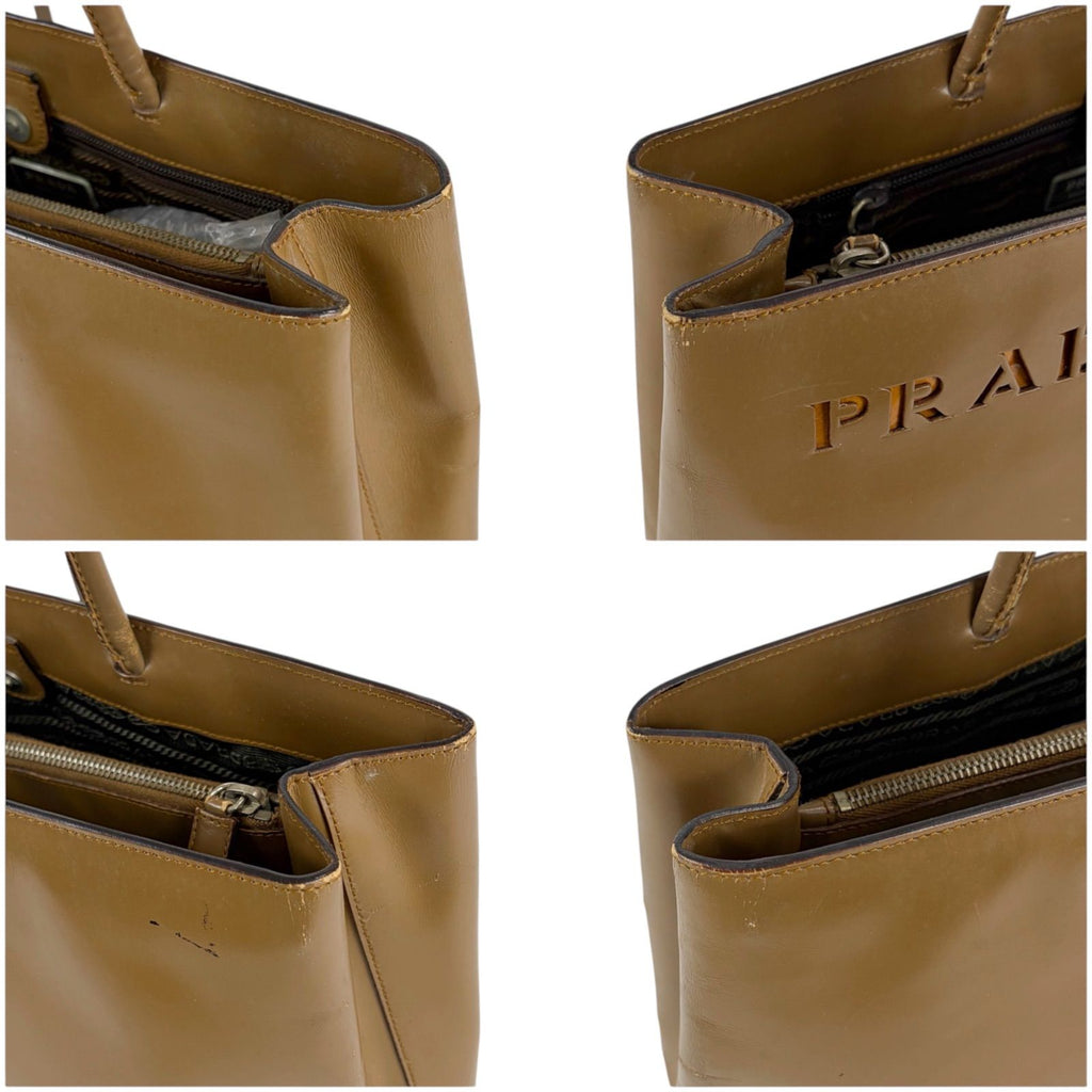 Prada Mini Tote Shoulder Perforated Logo Leather Brown — view 5