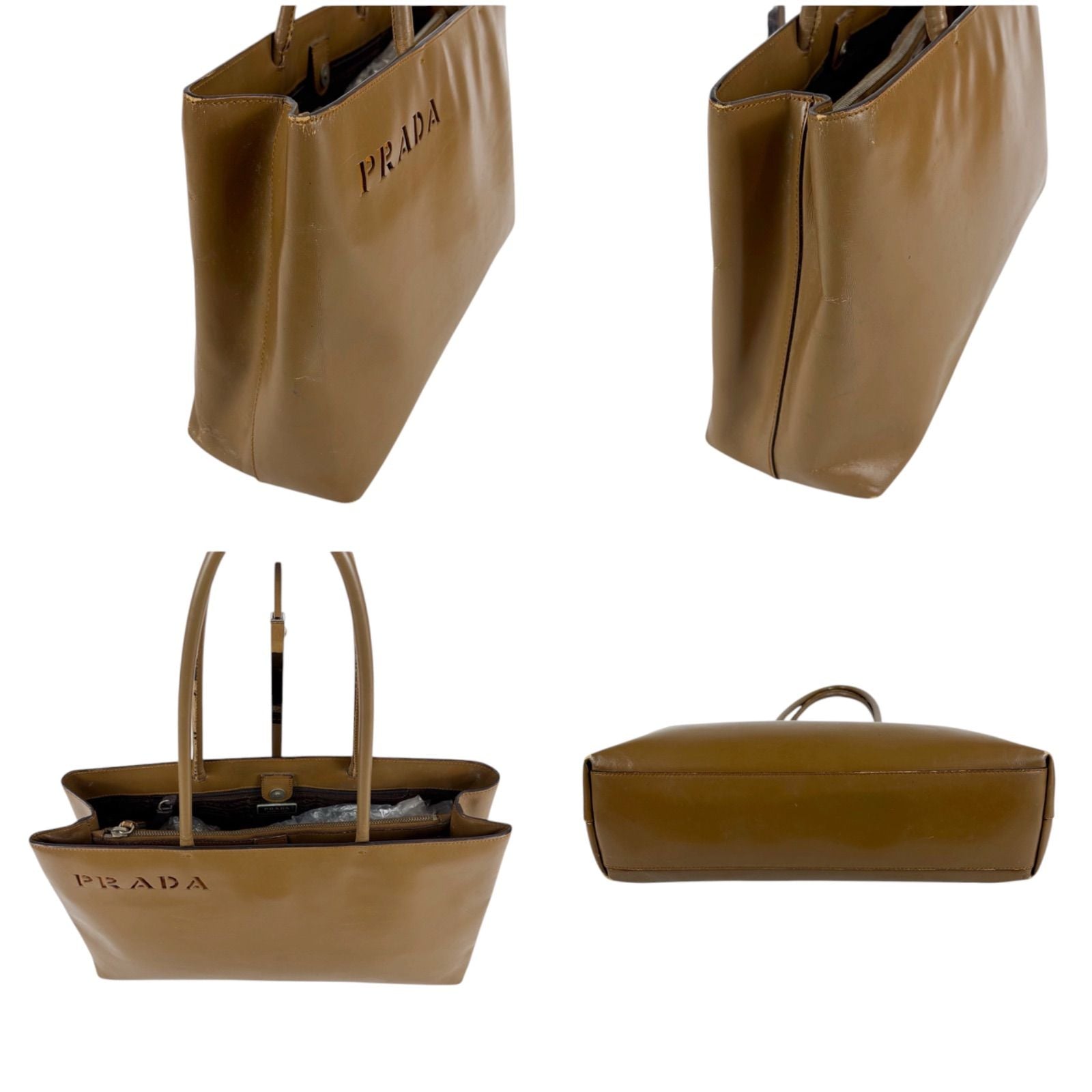 Prada Mini Tote Shoulder Perforated Logo Leather Brown — view 4