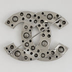 Chanel CC Logo Rhinestone Brooch Silver Plated — view 2