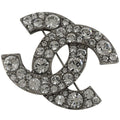 Chanel CC Logo Rhinestone Brooch Silver Plated