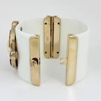 Chanel Color Stone Bangle Plastic Faux Pearl Gold White Bracelet — view 3