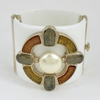 Chanel Color Stone Bangle Plastic Faux Pearl Gold White Bracelet — view 2