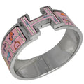 Hermes Clic Clac Enamel Bracelet Bangle Metal Silver Pink