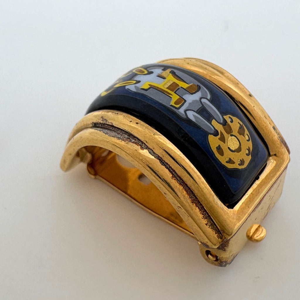Hermes Enamel Earrings Gold Plated Blue — view 4