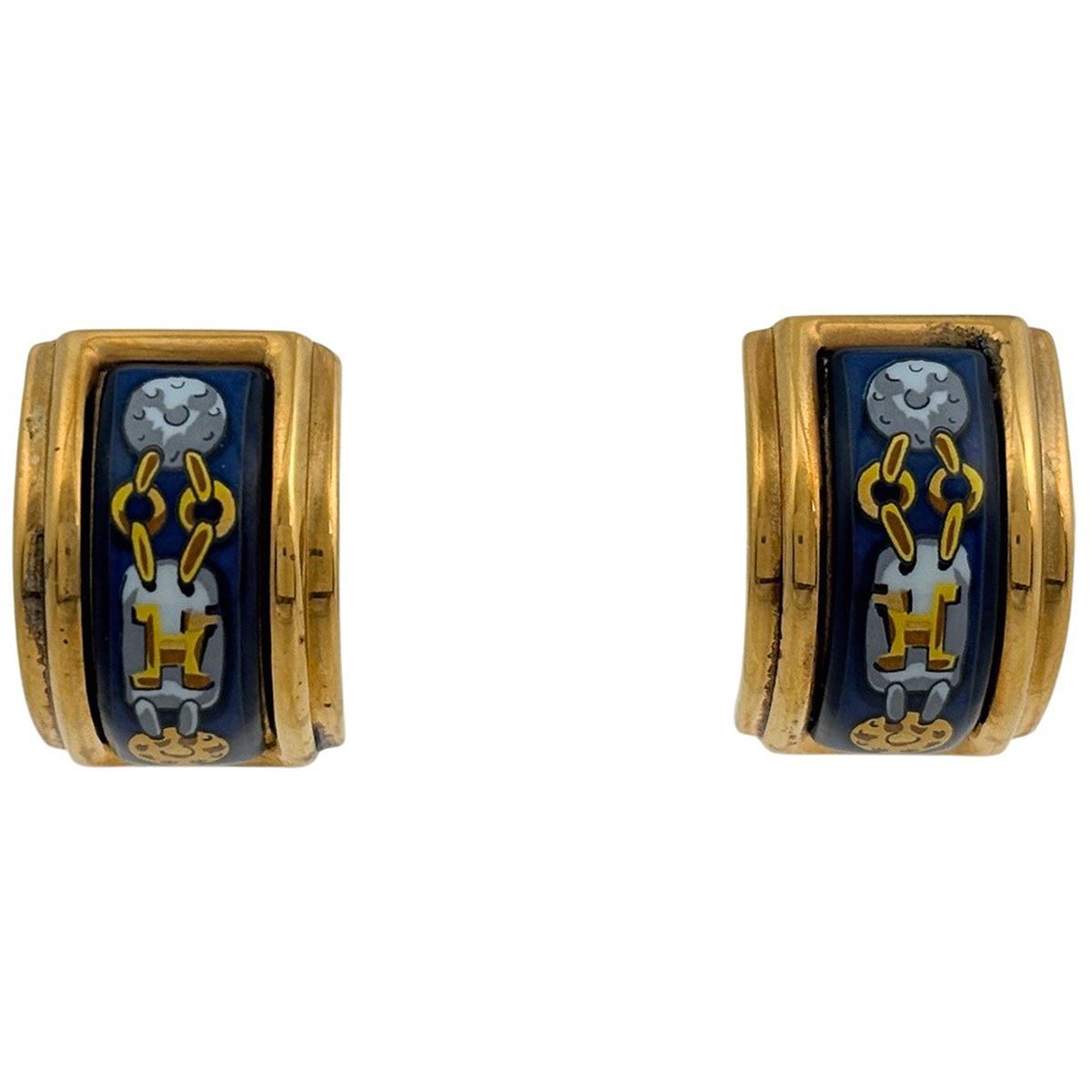 Hermes Enamel Earrings Gold Plated Blue