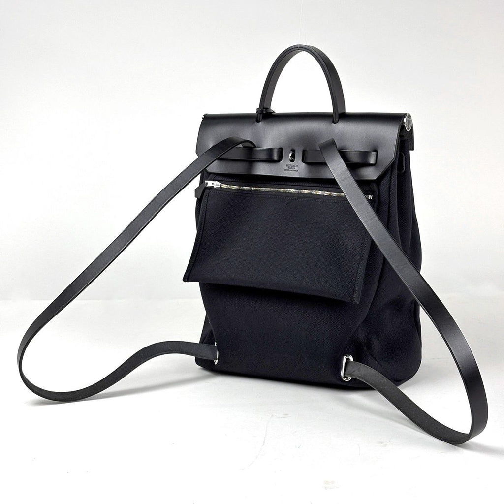 Hermes Herbag Zip a Dos PM 2-Way Toile Ashbe Roulis Backpack Canvas Noir — view 2