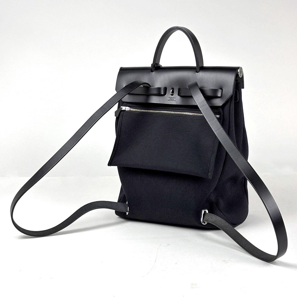 Hermes Herbag Zip a Dos PM 2-Way Toile Ashbe Roulis Backpack Canvas Noir — view 2