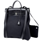Hermes Herbag Zip a Dos PM 2-Way Toile Ashbe Roulis Backpack Canvas Noir