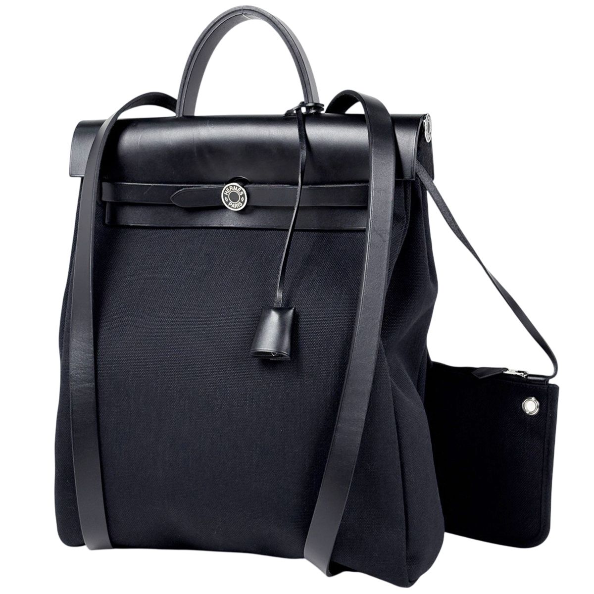 Hermes Herbag Zip a Dos PM 2-Way Toile Ashbe Roulis Backpack Canvas Noir