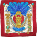 Hermes Carre 90 Mexique Big Buddha Carnival Scarf Silk Red Blue Multicolor