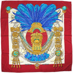 Hermes Carre 90 Mexique Big Buddha Carnival Scarf Silk Red Blue Multicolor