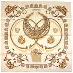 Hermes Carre 90 les Cavaliers D'or Yellow Golden Knight Scarf Silk Brown Beige