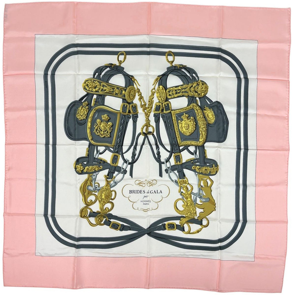Hermes Carre 90 Brides de Gala Ceremonial Bridle Horse Gear Scarf Silk Pink