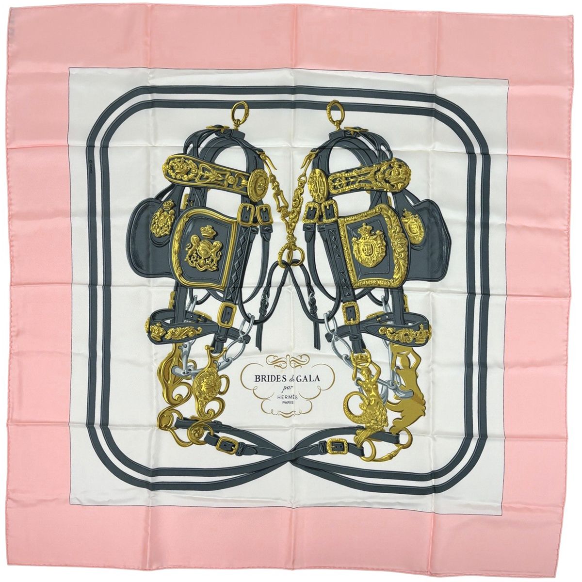 Hermes Carre 90 Brides de Gala Ceremonial Bridle Horse Gear Scarf Silk Pink