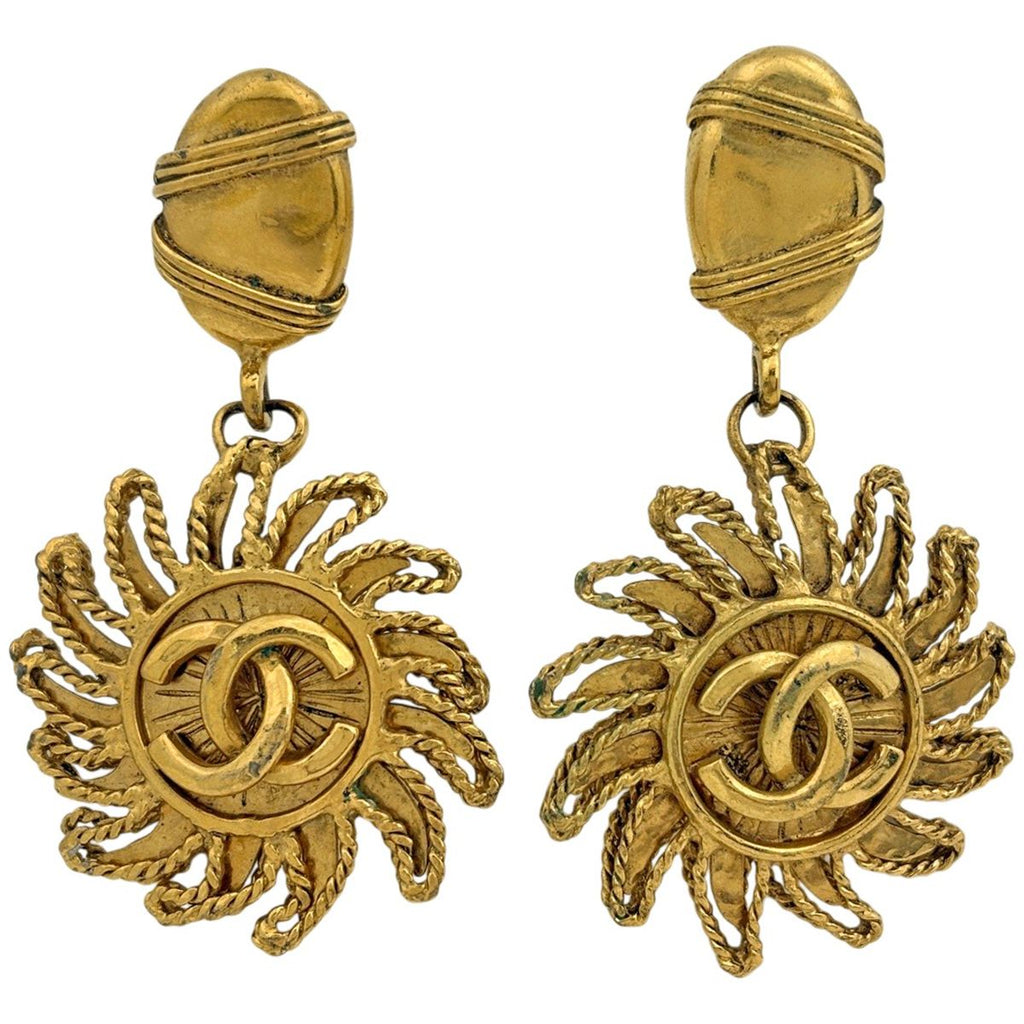 Chanel CC Logo Earrings Swing Gold Plated