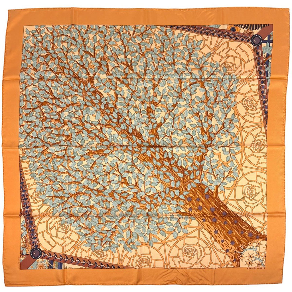 Hermes Carre 90 Axis Mundi Center of the World Scarf Silk Orange Multicolor