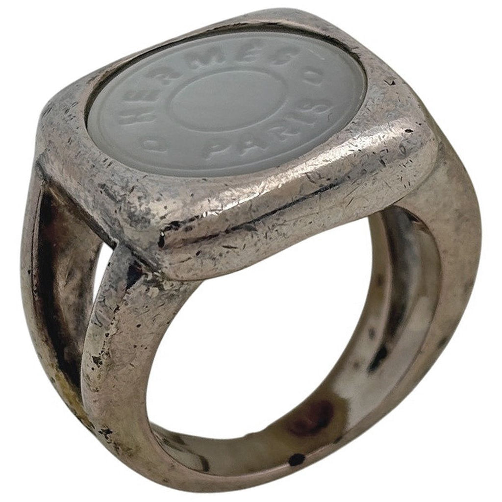 Hermes Corozo Ring Series Shell Metal Silver