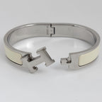 Hermes Clic Enamel Bracelet Clac Bangle Metal Silver White — view 2